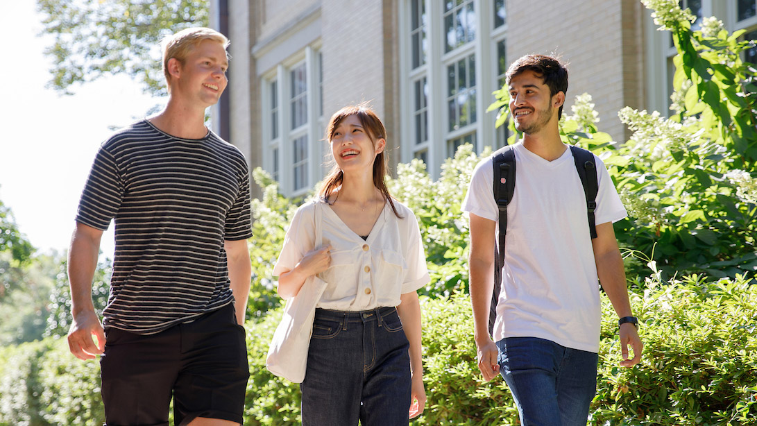 International students walking together on campus