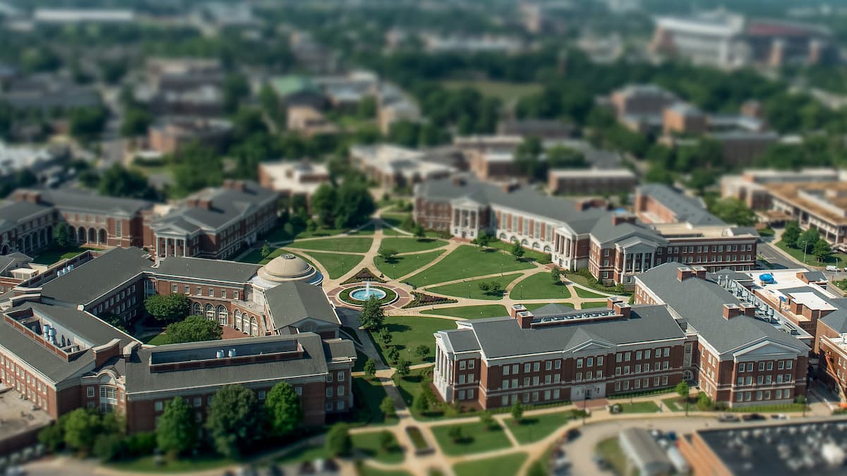 Tilt-shift aerial view of UA campus